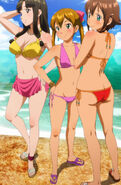 Saaya, Amy, and Melty in their swimsuits