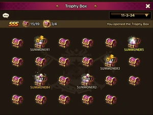 Guild members can select from from any of the Trophy Boxes displayed, with a random chance of getting a Shiny Trophy Box