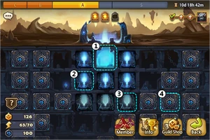 1. Starting area 2. Cleared area 3. Explorable area 4