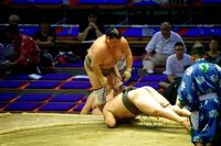 Tochinosato slaps down and defeats Wakakeisho (c. 2014)