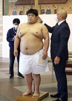 Kayo gets measured upon joining sumo (c. 2022)