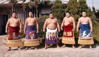 Kaneshiro (far right) as a new hope with his fellow rikishi
