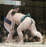 Iwakiyama pushes out and defeats Wakanosato (c. 2005)