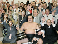 Kyokutenho celebrates his first Yusho (c. 2012)