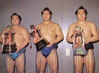 Tochinowaka wins his first of many sansho prizes (c. 1987)