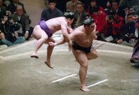 Kitakachidoki struggles against Mainoumi (c. 1992)