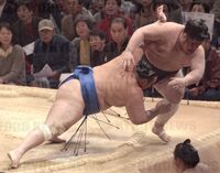 Iwakiyama defeats former Ozeki Dejima (c. 2002)