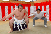 Kakuryu practices the Yokozuna dohyo-iri (c. 2014)