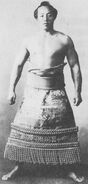 Mutsunosato poses with his kesho-mawashi