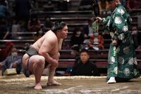Ryusei in Juryo as a Makushita vistor (c. 2021)