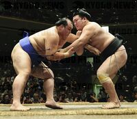 Kotoyutaka battles Ikioi (c. 2012)