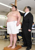 Oshoryu gets measured upon joining sumo (c. 2019)