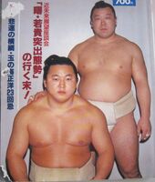 Tominohana with fellow small man Mainoumi (c. 1993)