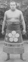Sawahikari poses with his kesho-mawashi