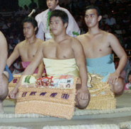 Tamahikuni (back row - right) in maezumo (c. 1988)