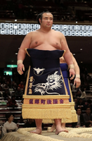 Wakanoshima during the Juryo dohyo-iri (c. 2017)