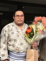 Kamiyutaka after wrestling his final match (c. 2018)