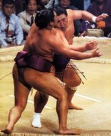 Tochiakagi defeats Yokozuna Wakanohana (c. 1979)