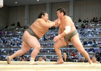 Oshoryu defeats Kitanowaka win the Sandanme Yusho (c. 2019)