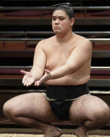 Tokunomusashi prepares for his upcoming match (c. 2020)