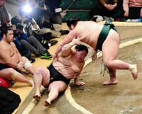 Nishikigi throws Ozeki Goeido (c. 2018)