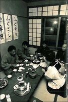 Hinodeshima eats chanko-nabe with his Tongan stablemates
