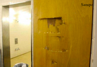 The broken door that Wakanoho angrily destroyed (c. 2008)