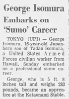 Article on George Isomura joining sumo (c. 1965)