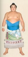 Komafudo poses with his kesho-mawashi