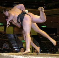 Kitaoji defeats Baruto in maezumo (c. 2004)