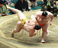 Mitoryu throws and defeats Kagayaki (c. 2025)