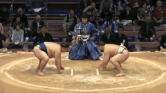 Asabenkei defeats  by kimedashi (arm barring force out)