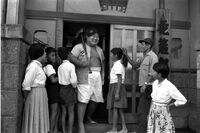 Wakakchichibu celebrates his 12-3 Makuuchi debut (c. 1958)