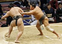Rikishin ensures promotion to Juryo (c. 2016)