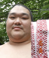 Kosei shows the new spelling of his shikona (c. 2014)
