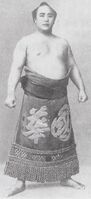 Yamanishiki poses with his kesho-mawashi