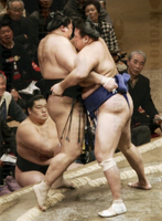 Tochisakae battles Tosanoumi (c. 2006)