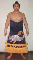 Kotoarashi with his kesho-mawashi (c. 1996)