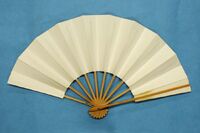 Hideo's hakusen (white fan) in exhibition at the Kokugikan Museum