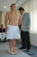Higonojo gets measured upon joining professional sumo (c. 2007)