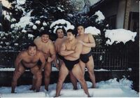 Wakaazuma with his fellow Brazilian stablemates (c. 1998)