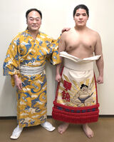 Kirameki with Asahiyama Oyakata after Maezumo (c. 2020)
