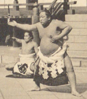 Tamanishiki performs the yokozuna dohyo-iri (c. 1937)
