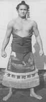 Wakayoshiba poses with his kesho-mawashi