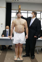 Hagiwara gets measured upon joining sumo (c. 2020)