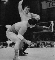 Onoumi's newfound profession of professional wrestling (c. 1978)