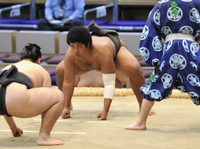 Wakaichiro battles his opponent in Maezumo (c. 2016)
