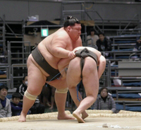 Kyokuhikari throws and defeats Kototaisei (c. 2014)