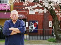 Kotoiwakuni outside his restaurant after retirement (c. 2018)