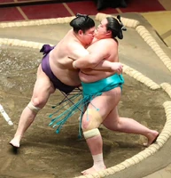 Akiseyama defeats Kotonowaka in his Makuuchi return (c. 2021)